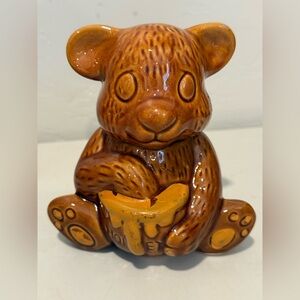 Vintage Brown Ceramic Bear Honey Holder Homey Pot Marked Made in Taiwan B